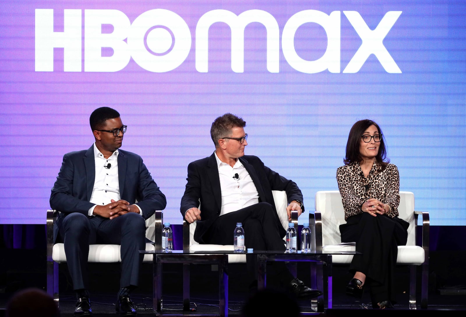 FILE - In this Jan. 15, 2020, file photo, EVP of Content Acquisitions for TNT, TBS, truTV, HBO & HBO MAX Michael Quigley, from left, Chief Content Officer, HBO MAX and President, TNT,TBS, & truTV Kevin Reilly and Head of Original Content , HBO MAX Sarah Aubrey appear at the HBO Max Executive Sessions panel during the HBO TCA 2020 Winter Press Tour at the Langham Huntington in Pasadena, Calif. (Photo by Willy Sanjuan/Invision/AP, File)