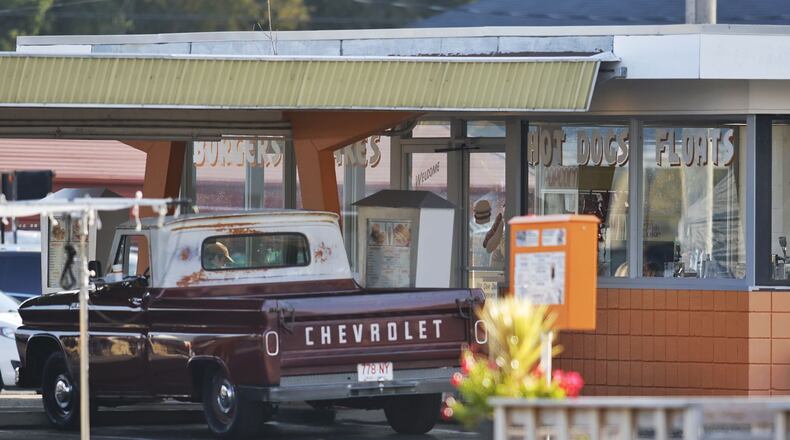 Cast and crew of "The Bikeriders" film at Jolly's root beer stand on Brookwood Avenue in Hamilton Thurs., Oct. 6, 2022. The movie has been filming in Cincinnati and is expected to film at another Hamilton location later in the month. The Bikeriders is a movie inspired by the Danny Lyon photography book of the same name set in the 1960s and follows the rise of a fictional Midwestern motorcycle club as told through its members. NICK GRAHAM/STAFF