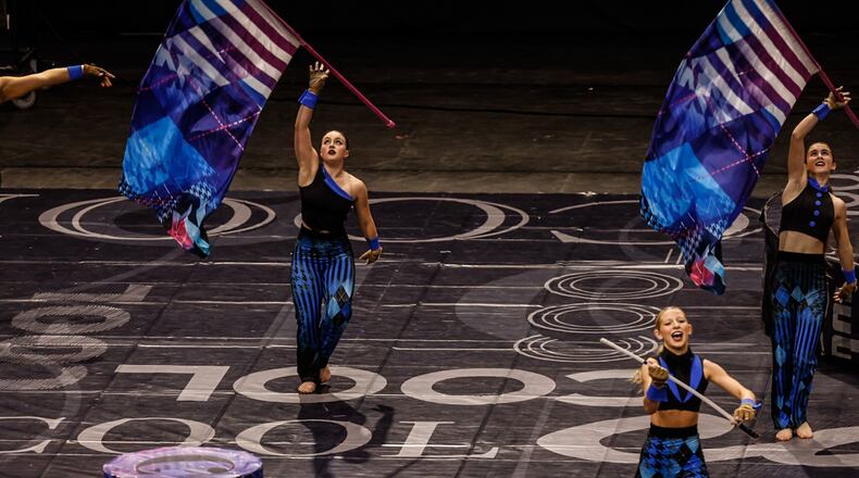 Tarpon Springs Florida High School color guard team performs at the WGI Color Guard World Championships round 2 at University of Dayton Arena Thursday, April 13, 2023. JIM NOELKER/STAFF