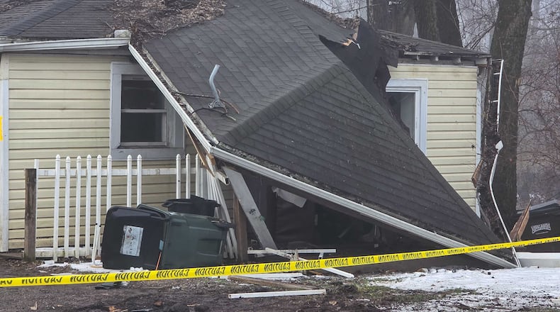 A home on Sheridan Avenue in Middletown was damaged after being struck by a vehicles Feb. 16, 2026. NICK GRAHAM/STAFF