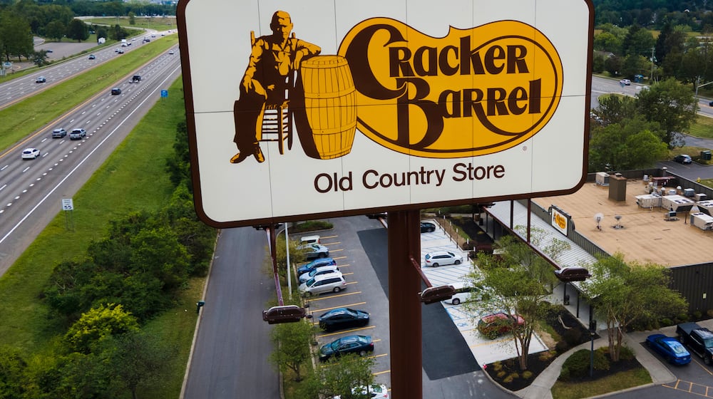 FILE - This aerial image taken with a drone shows a Cracker Barrel restaurant in Binghamton, N.Y., Aug. 23, 2025. (AP Photo/Ted Shaffrey, File)