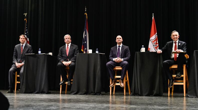 The Journal-News, WLWT-TV and Miami University presented the fifth Ohio Democratic Party-sanctioned debate in April 2018 for gubernatorial candidates. Candidates debated in Finkelman Auditorium at Miami University Regionals campus in Middletown where hundreds of people attended. NICK GRAHAM/FILE