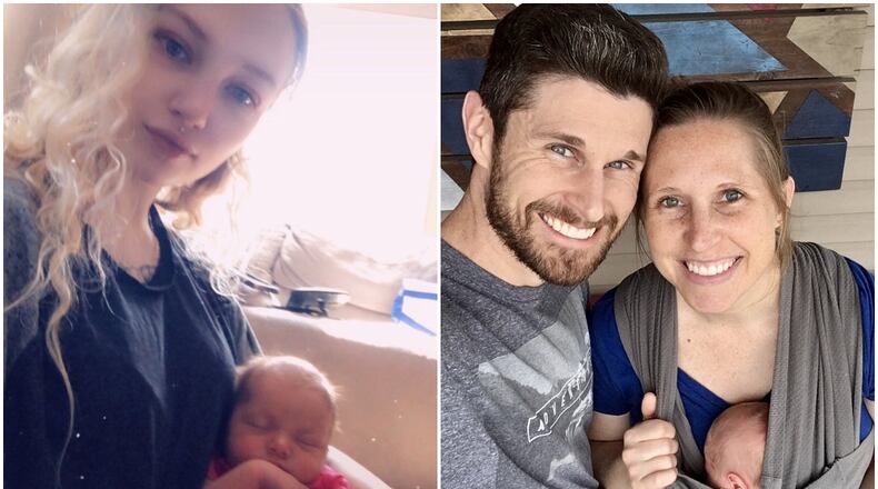 LEFT: Sarah Mayne, 20, of Hamilton, became a first-time mother when her daughter, Scarlett Annabelle Mills, was born May 1 at Fort Hamilton Hospital. RIGHT: Wendy and Joseph Rice, of Southgate, Ky., became first-time parents when their son son, Lucas James Rice, was born March 22 at Atrium Medical Center in Middletown. SUBMITTED PHOTOS