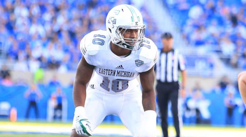 Middletown High School graduate Vince Calhoun was named to the Mid-American Conference third team this season at Eastern Michigan University. PHOTO COURTESY OF WALT MIDDLETON PHOTOGRAPHY