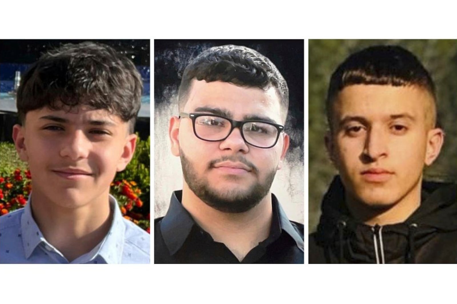 This combination of undated images provided by by Muhammed Rabee, Hafeth Jabbar and Hamed Khdour shows, from left, Amer Rabee, Tawfic Abdel Jabbar and Mohammad Khdour, three Palestinian-American teenagers who have been killed in the West Bank since the Gaza war began. (Muhammed Rabee, Hafeth Jabbar and Hamed Khdour via AP)