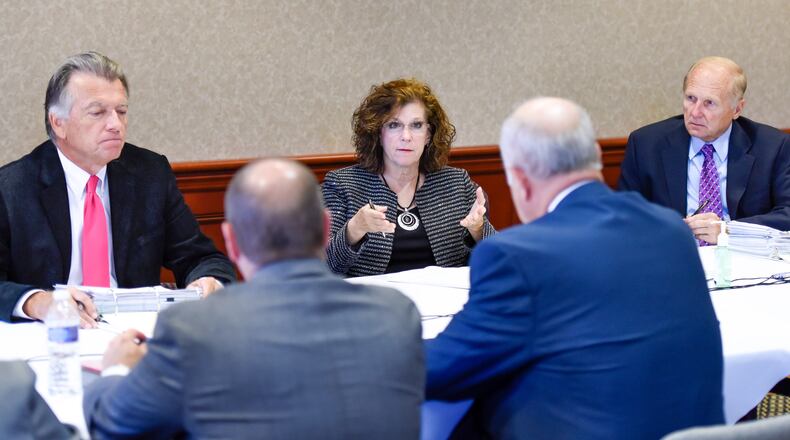 Butler County Commissioners (from left) T.C. Rogers, Cindy Carpenter and Don Dixon will resume round two of budget talks Monday, Oct. 16. STAFF FILE/2015