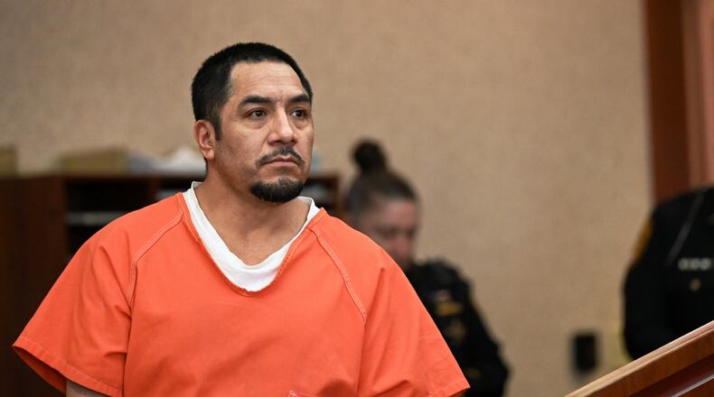 Fermin Garcia-Gutierrez, pictured here in Butler County Common Pleas Court on March 13, 2025, is charged with aggravated murder, two counts of murder, kidnapping and two counts of felonious assault in the slaying of Fernando Reyna Oviedo in Hamilton. He also face a separate charge from an earlier case regarding drug abuse. A week-long trial was set to address both cases and it's to begin at 9 a.m. on May 12. MICHAEL D. PITMAN/STAFF