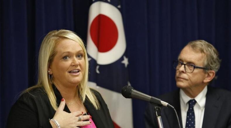 Kristi Burre, Director of Children’s Services at Fairfield County Job and Family Services, explains the need for more foster parents in Ohio. Ohio Attorney General Mike DeWine unveiled new resources for prospective foster families, August 24, 2017. KARL KUNTZ/THE COLUMBUS DISPATCH