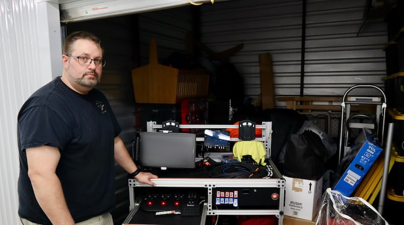Digital imaging technician Chris Ratledge stands next to his film equipment inside a storage unit in Peachtree City, Ga., Thursday, March 5, 2026. (AP Photo/R.J. Rico)