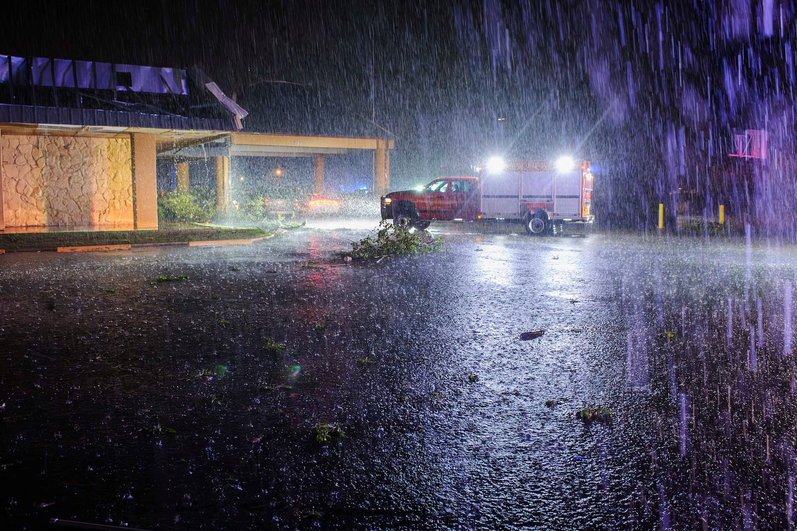 Heavy rain falls in Ada, Okla., Saturday, April 19, 2025. (Richard R. Barron/The Ada News via AP)