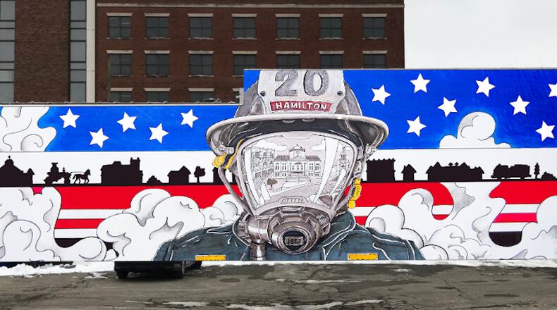 StreetSpark will introduce four new mural projects to the streets of Hamilton this summer. This is a rendering of a mural called Charge the Line, which will be painted on the Local 20 Professional Firefighters Union meeting hall at 350 N. Third Street. CONTRIBUTED