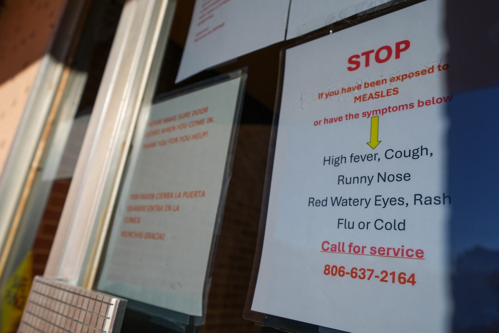 FILE - A sign is seen outside a clinic with the South Plains Public Health District, Feb. 23, 2025, in Brownfield, Texas. (AP Photo/Julio Cortez, file)