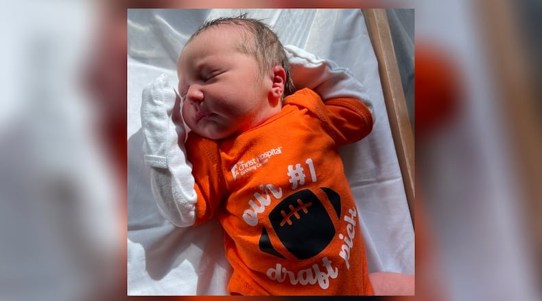 Baby Tipton was born recently at The Christ Hospital in Cincinnati and given a onesie that says "Our #1 Draft Pick." His parents are Carissa and Tyler. CONTRIBUTED