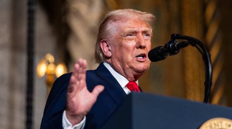 President Donald Trump speaks during an event at Mar-a-Lago in Palm Beach, Fla., Dec. 22, 2025. Trump said in a radio interview that the United States had knocked out “a big facility” last week as part of his administration’s campaign against Venezuela, an apparent reference to an American attack on a drug trafficking site. (Eric Lee/The New York Times)