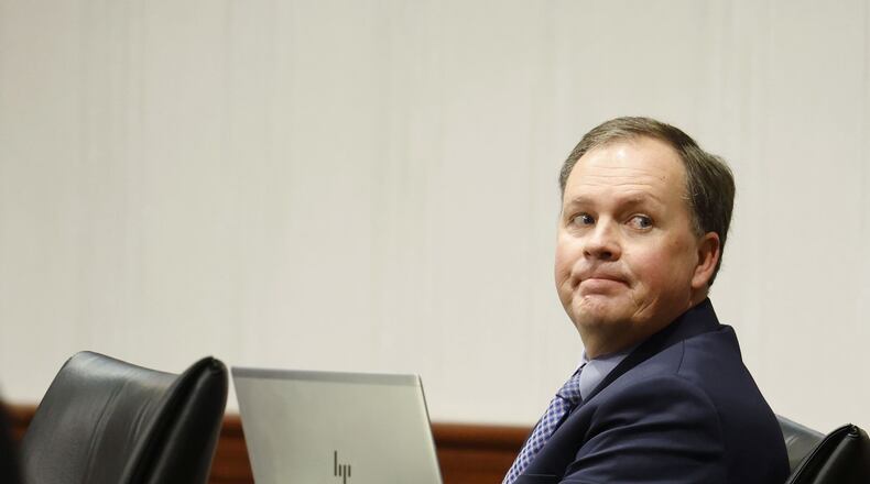 The criminal trial of Butler County Auditor Roger Reynolds, pictured, is starting in Butler County Common Pleas Court super courtroom with visiting Judge Daniel Hogan presiding Monday, Dec. 12, 2022 in Hamilton. NICK GRAHAM/STAFF