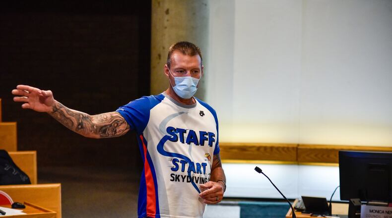 Middletown City Council is reviewing its meeting rules for citizen comments and has identified some changes. There have been some meetings where the time for citizen comments have been abused by large numbers of people wanting to speak on the same topic. Larry Compton, chief tandem instructor for Start Skydiving, made his comments to council at its May 19, 2020 meeting. NICK GRAHAM/STAFF Larry Compton, chief tandem instructor for Start Skydiving and member of Team Fastrax, speaks in opposition to moving the skydiving drop zone locations during the council meeting Tuesday. Middletown City Council held their first in-person meeting since the coronavirus pandemic started Tuesday, May 19, 2020. Temperatures were taken as attendees filed in and seats were spaced out to meet social distancing guidelines. NICK GRAHAM / STAFF