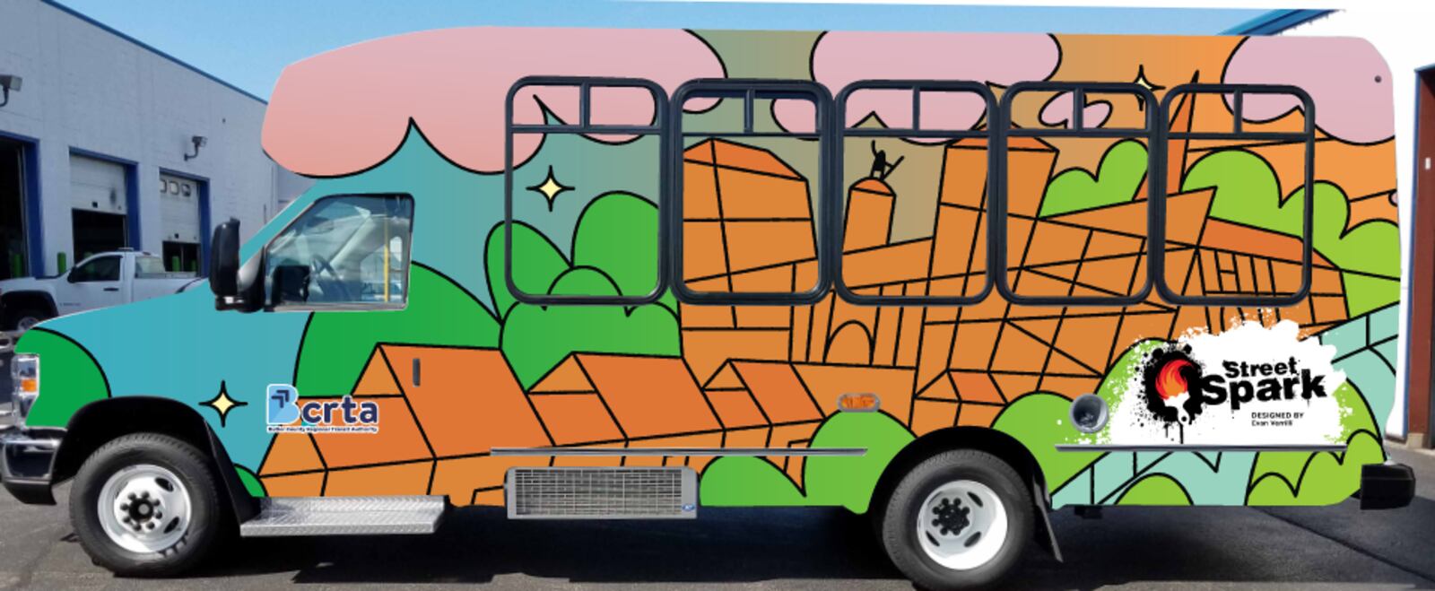 The Butler County Regional Transportation Authority and Street Spark have joined forces to add mural designs for a trio of buses. Those designs are now digitally printed and vinyl-wrapped onto the vehicles. CONTRIBUTED