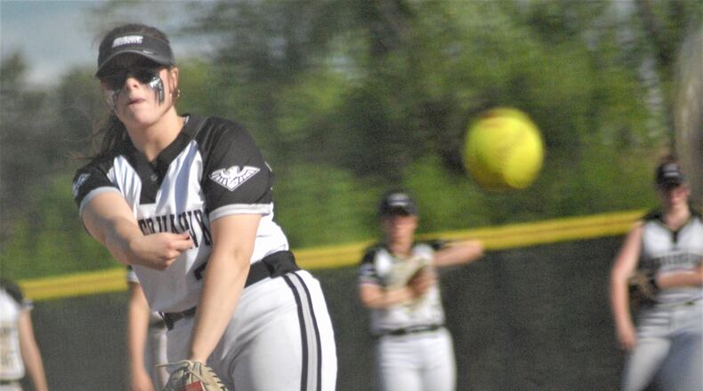 Lakota East senior pitcher Kaitlyn Haiber warms up during the Thunderhawks' 9-2 Division I tournament victory over Colerain on Monday. Chris Vogt/CONTRIBUTED