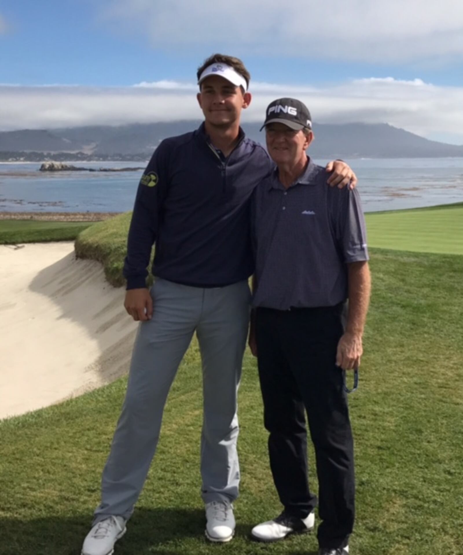 Trace Thomas (left) poses with Bob Gilder at the PGA Champions Tour PURE Insurance Championship last month in California. SUBMITTED PHOTO
