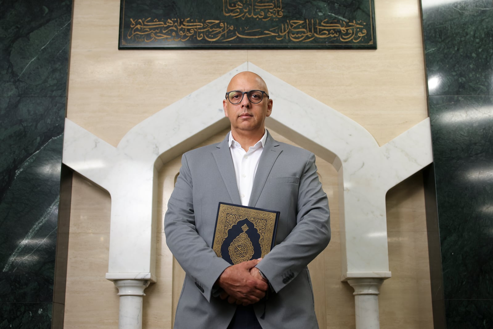 Center spokesperson Omar Ricci poses for a portrait in the prayer space at the Islamic Center of Southern California on June 16, 2025, in Los Angeles. (AP Photo/Jessie Alcheh)