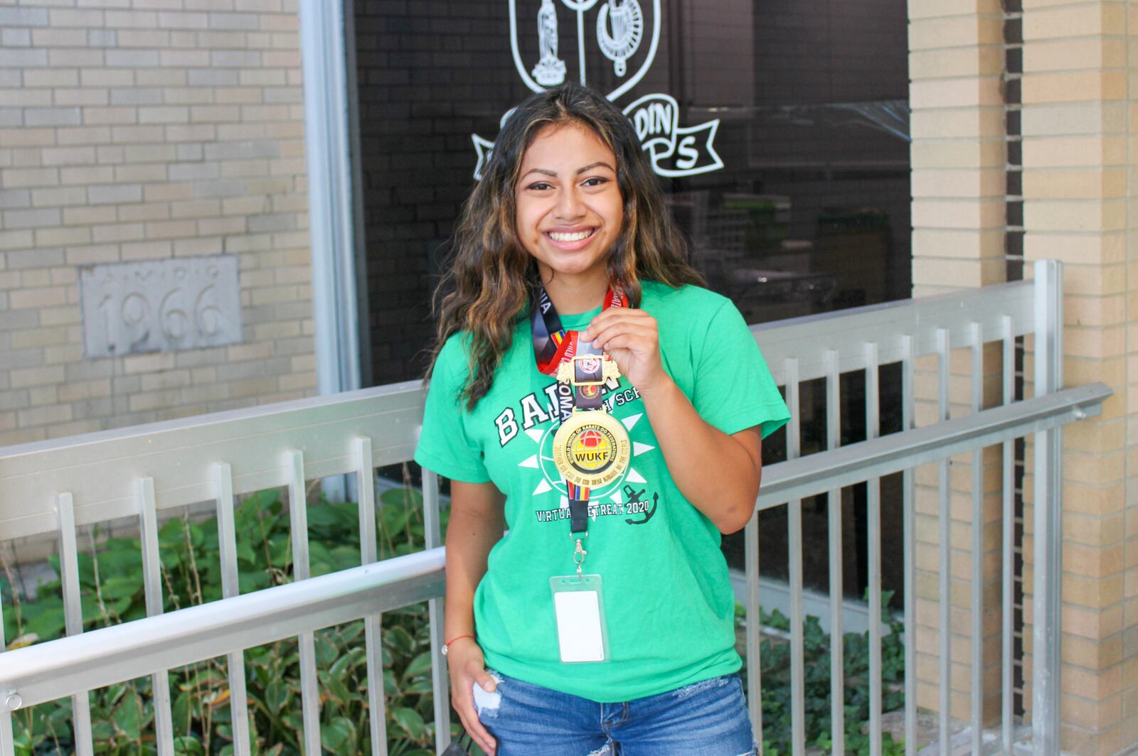 Badin High School junior Kendyl Roberts earned a gold medal during competition at the World Karate Championships in Romania in late September. She has been training for 10 years and the 17-year-old represented the U.S. in three events during the world competition. CONTRIBUTED