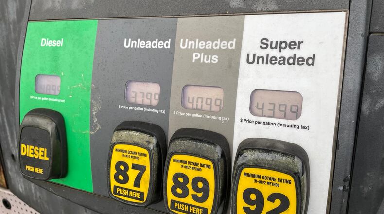 Gas prices on Monday, March 7, 2022, at Thorntons in Fairfield at the corner of Dixie Highway and Ross Road range from $3.799 a gallon for unleaded gas to $4.399 a gallon for super unleaded gas. Diesel fuel was $4.899 a gallon. MICHAEL D. PITMAN/STAFF