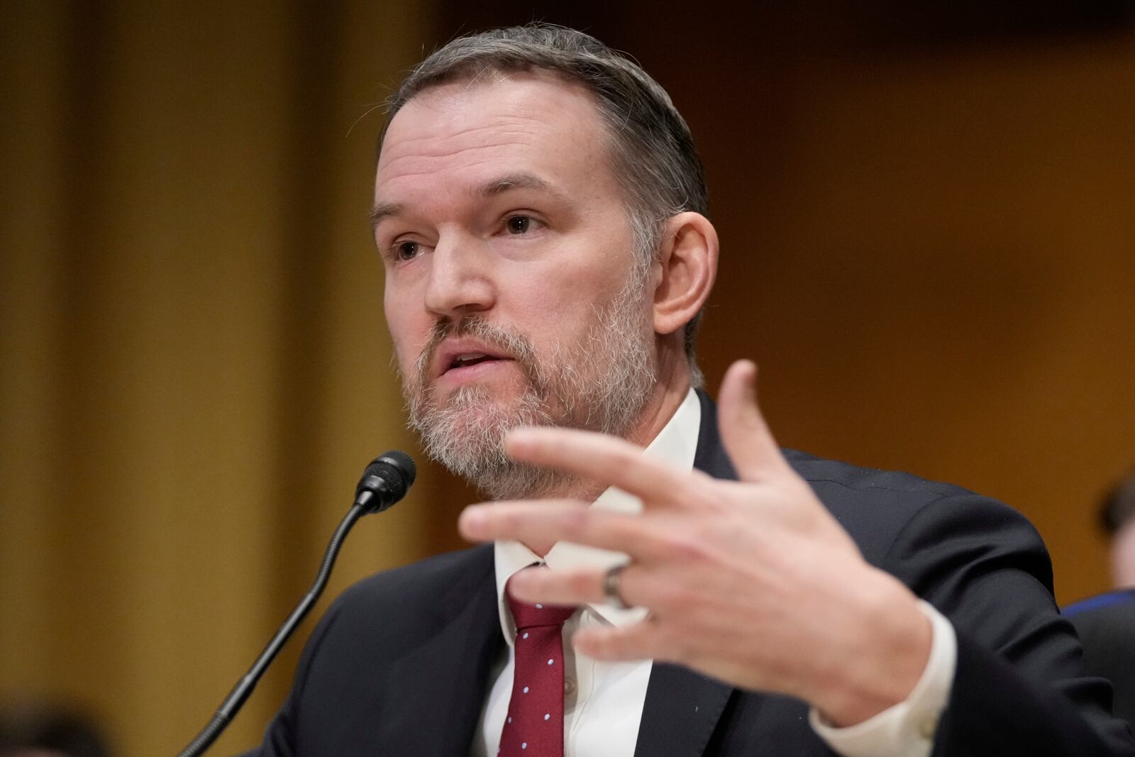 U.S. Trade Representative Jamieson Greer testifies before the Senate Finance Committee on Capitol Hill in Washington, Tuesday, April 8, 2025. (AP Photo/Mark Schiefelbein)