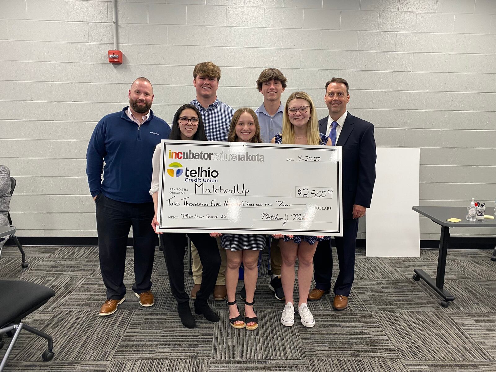 An entrepreneurial team from Lakota West High School is now one of only five nationwide to be chosen to compete in a "Shark Tank" business competition later this month in Chicago. Pictured is the MatchedUp team after a regional win of funding for their business idea. (Provided Photo\Journal-News)