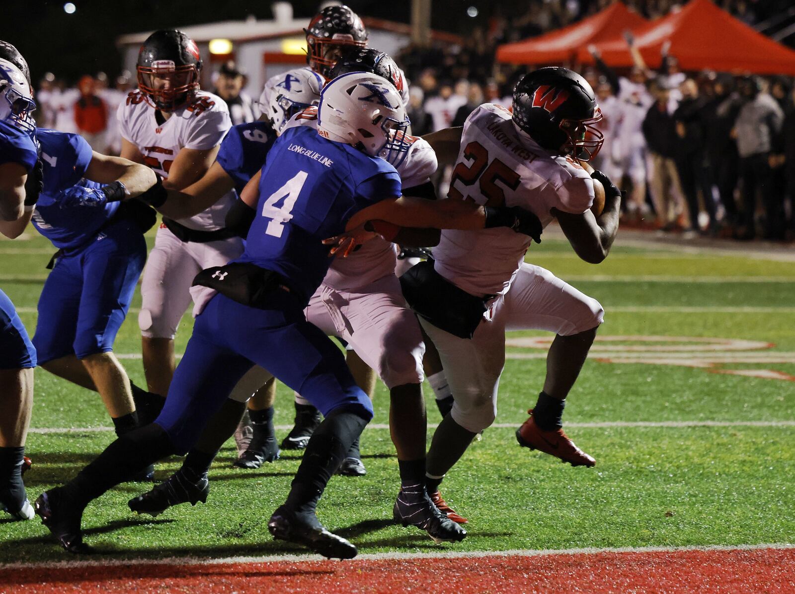 Lakota West running back Cameron Goode carries the ball in for a touchdown during their Division I regional semifinal football playoff game against St. Xavier Friday, Nov. 12, 2021 at Princeton High School's Pat Mancuso Field. Lakota West won 12-2. NICK GRAHAM / STAFF