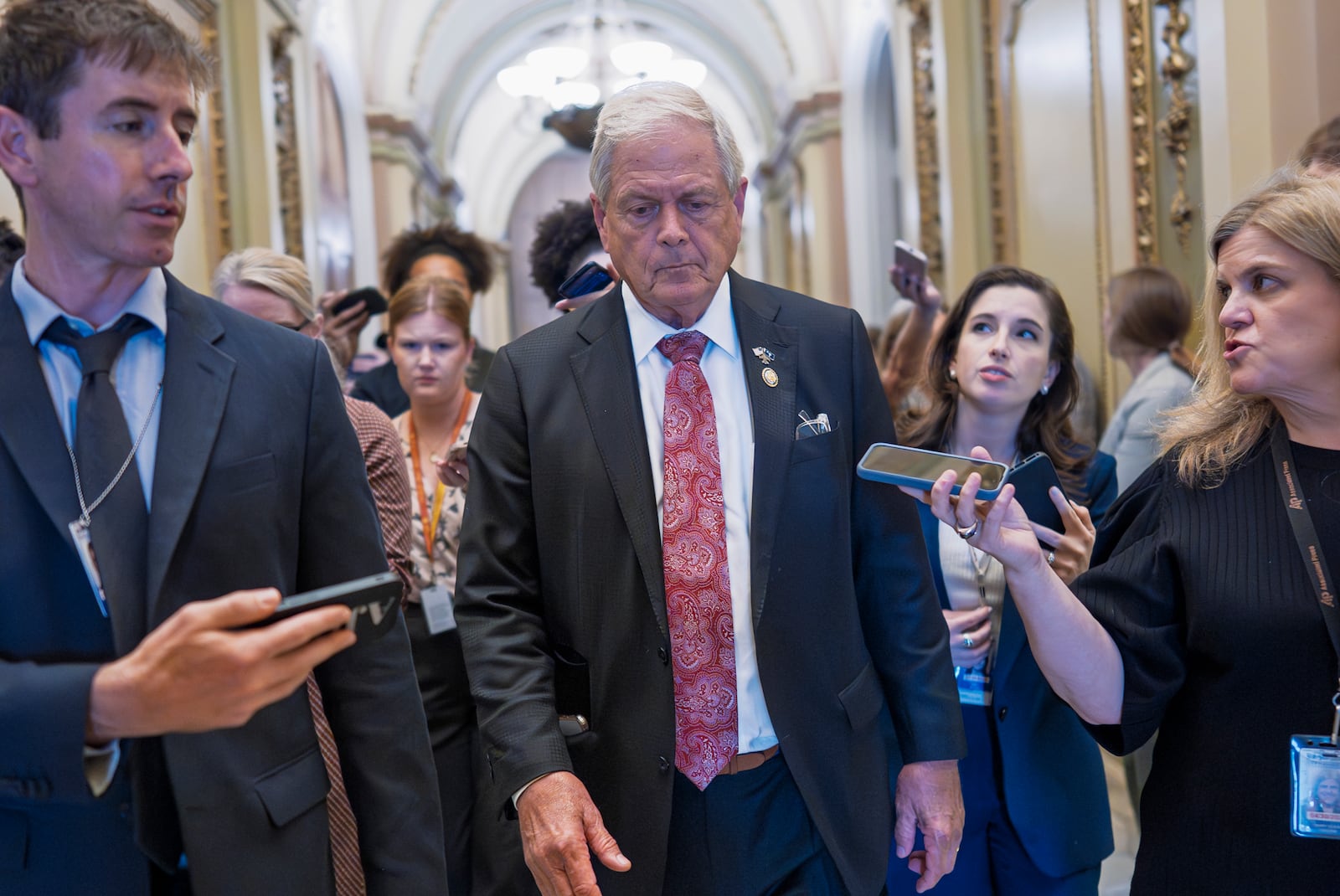 Rep. Ralph Norman, R-S.C., a member of the conservative House Freedom Caucus, speaks to reporters following his White House meeting as Republicans work to push President Donald Trump's signature bill of tax breaks and spending cuts across the finish line even as conservative and moderate GOP holdouts slow that effort, at the Capitol in Washington, Wednesday, July 2, 2025. (AP Photo/J. Scott Applewhite)