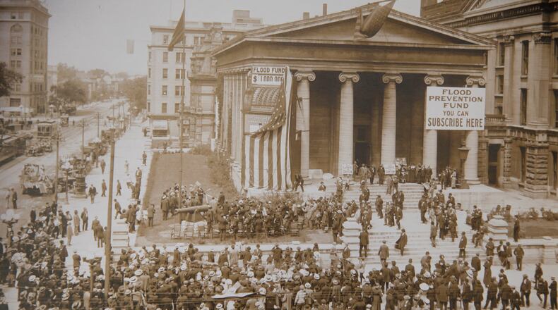 Scenes from the 1913 Food in Dayton. This an many other photographs were passed down to Robert Ferneding, 100, who is a survivor of the1913 flood in Dayton. He was eight months old when his mother heroically rescued him when their rescue boat capsized. All the other passengers died. He does not remember the flood but he owes his long, full life to his mother's bravery. These are Ferneding's parents photographed in 1925.