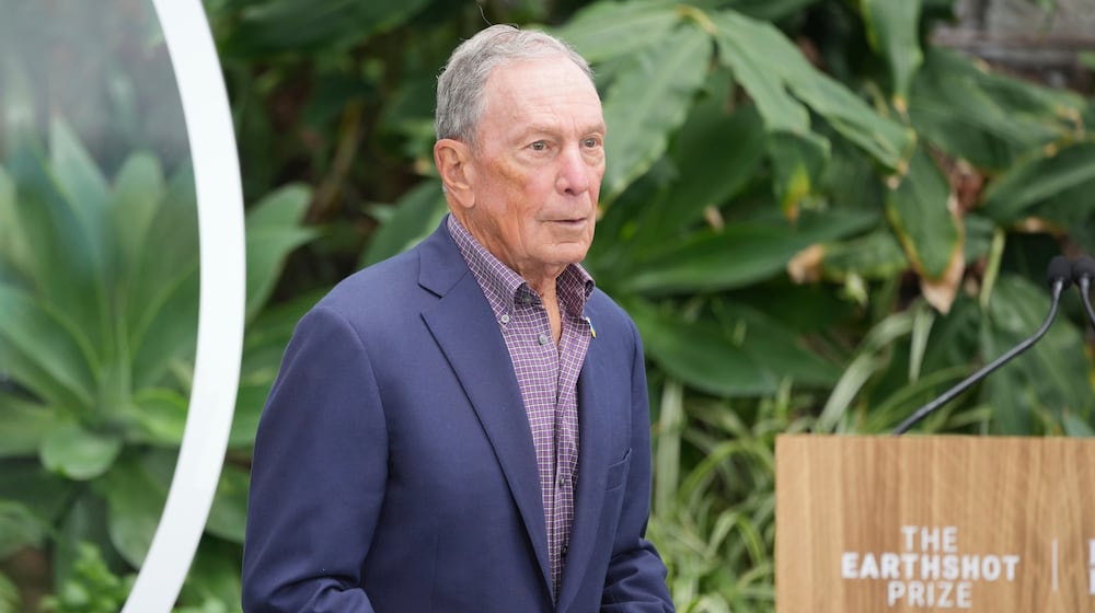 FILE - Michael Bloomberg prepares to speak at an Earthshot Prize Innovation Camp in London on June 27, 2024. (AP Photo/Kin Cheung, Pool, File)