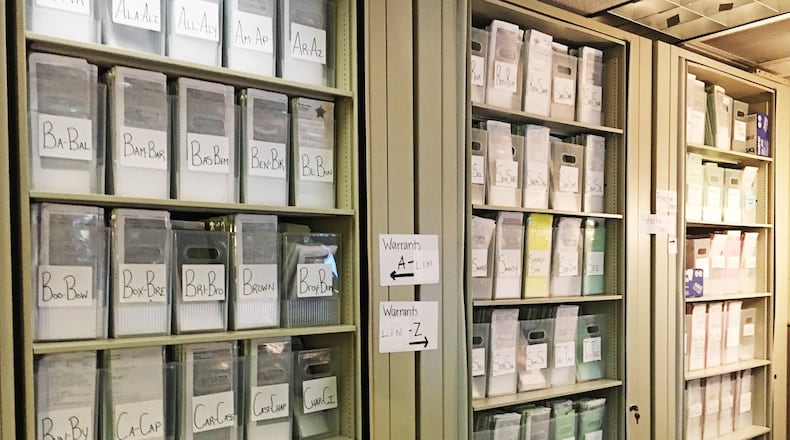 Several cabinets store warrant files at the Butler County Sheriff’s Office.