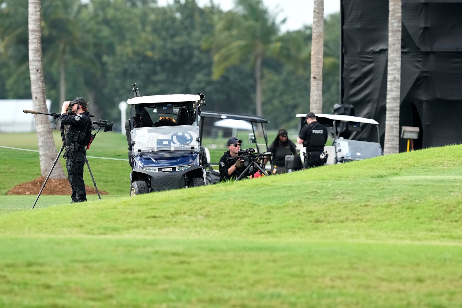 U.S. Secret Service Counter Snipers provide overwatch at Trump National Doral during the LIV Golf Miami tournament, Thursday, April 3, 2025, in Miami, where President Donald Trump will be attending evening events. (AP Photo/Alex Brandon)