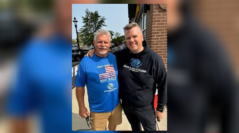 Dean Bruewer, left, is the chair of the Great American Bike Rally in Hamilton, and Tommy John, right, is the CEO of the Boys and Girls Clubs of Hamilton. CONTRIBUTED