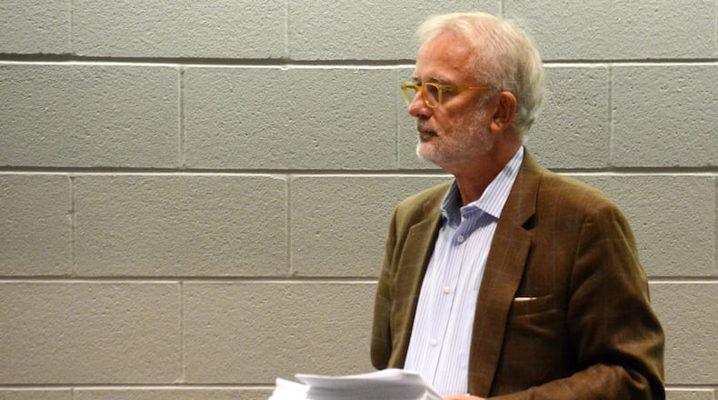 Chip DeMois claims the Butler County Democratic Party acted as a “bully” when printing alleged falsehoods and innuendos about his conviction in the Pete Beck case. Pictured is DeMois at the Oct. 19, 2017, Democratic Party meeting. MICHAEL D. PITMAN/STAFF