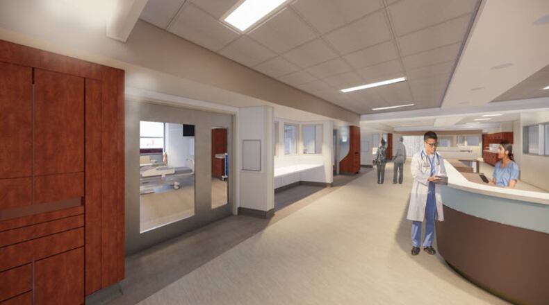 TriHealth will break ground on the new TriHealth Heart Hospital on the Bethesda North campus on Feb. 25, 2021. The project is being made possible by a $10 million gift to the Bethesda Foundation by Harold and Eugenia Thomas, which is the second time the Thomas family has donated that amount for a major TriHealth project. Pictured is an illustration of the floor inside the new hospital. PROVIDED/TRIHEALTH