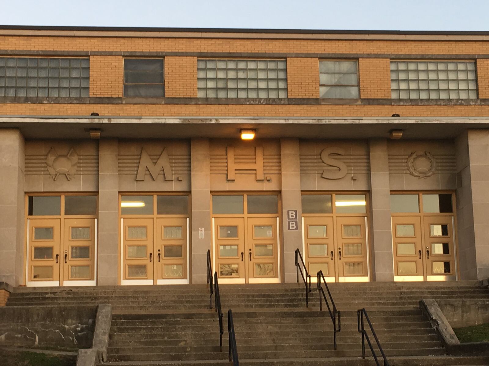 Middletown High School boys basketball fans will walk up these stairs for the last time Friday night when the Middies host Hamilton in the final varsity game at Wade E. Miller Gym. RICK CASSANO/STAFF