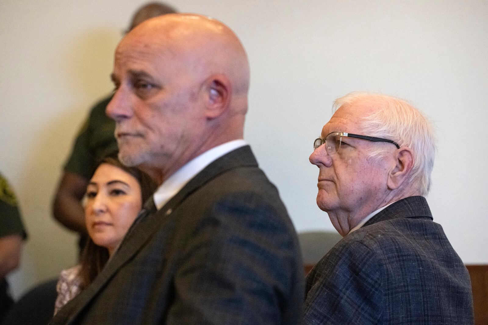 An Orange County Superior Court jury found Orange County Superior Court Judge Jeffrey Ferguson, right, guilty of second-degree murder in the 2023 shooting death of his wife Sheryl Ferguson, Tuesday, April 22, 2025, in Santa Ana, Calif. His attorney's Cameron Talley, is center, and Frances Prizzia, is left. (Mindy Schauer/The Orange County Register via AP, Pool)