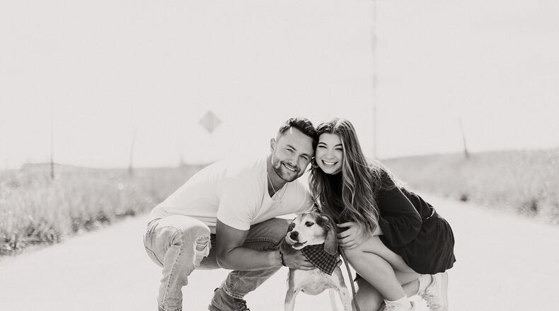 Jack Sorenson, the All Mid-American Conference receiver, and his girlfriend Paige Coffman with Paige’s dog, Sammy. CONTRIBUTED