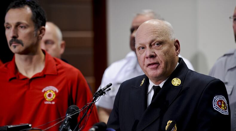 Hamilton Fire Chief Steve Dawson. who now is retiring, spoke during one of the Hamilton Fire Department’s darkest moments, the death of Hamilton firefighter Patrick Wolterman. He was killed by injuries sustained during a December, 2015, arson fire on Pater Avenue. It was the first Hamilton fire death in the line of dury since 1971. NICK GRAHAM/STAFF
