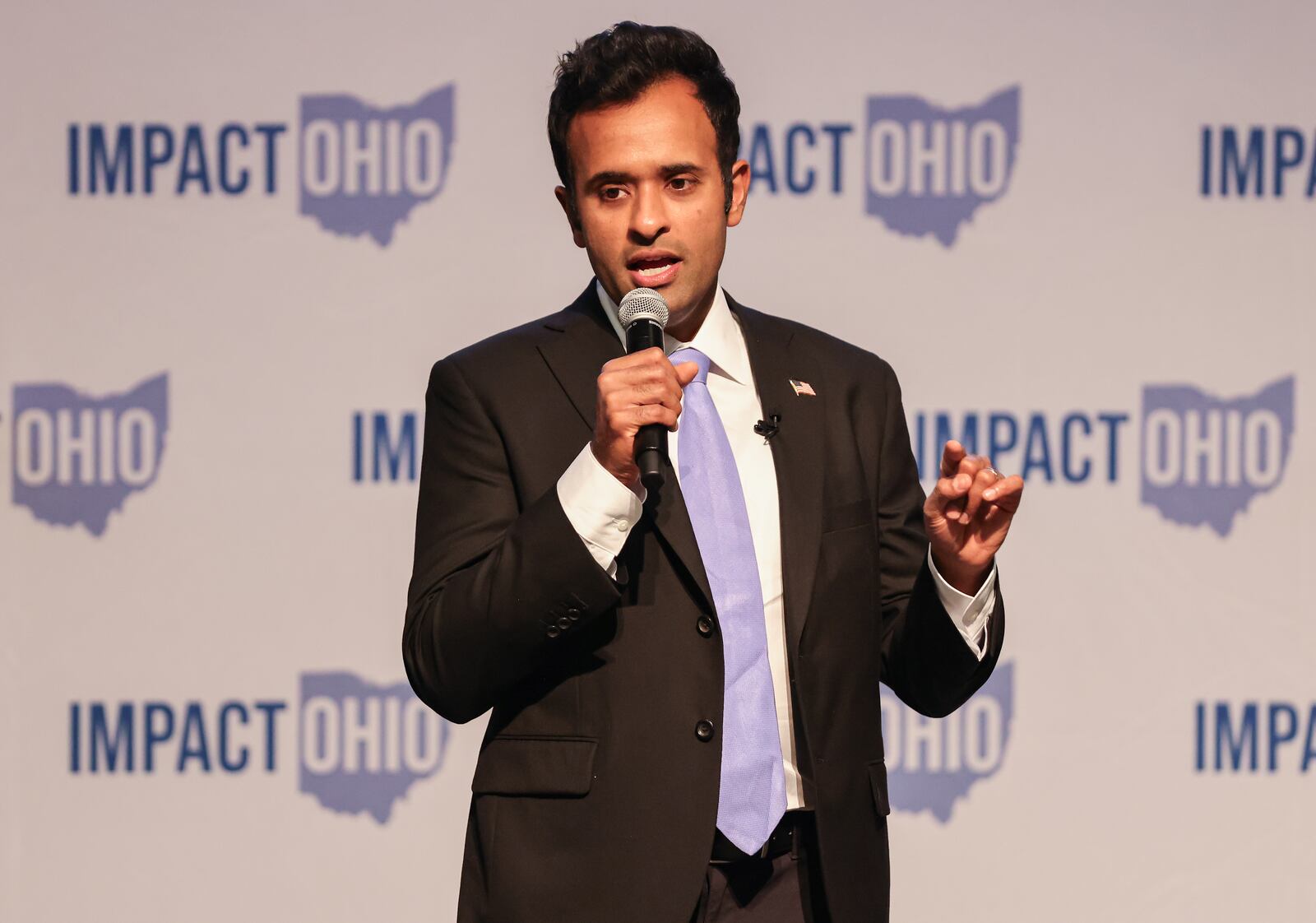 Ohio gubernatorial candidate Vivek Ramaswamy speaks during the keynote address in the Ohio Chamber's 2025 Dayton Regional Impact Ohio Conference on Tuesday, Aug. 26, in the Apollo Room in the Student Union at Wright State University. BRYANT BILLING / STAFF