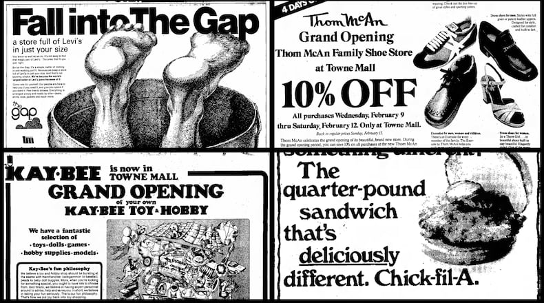 Advertisements from a Journal-News special section prior to the grand opening of the Towne Mall, in Middletown, which took place Wednesday, Feb. 9, 1977. JOURNAL-NEWS ARCHIVES