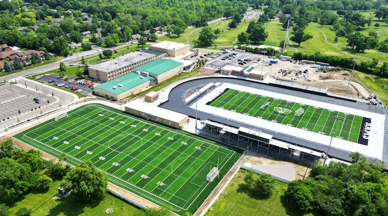 Construction is nearing completion on Tuesday, June 3, 2025, on the Matandy SportsPlex on the campus of Badin High School in Hamilton. NICK GRAHAM/STAFF