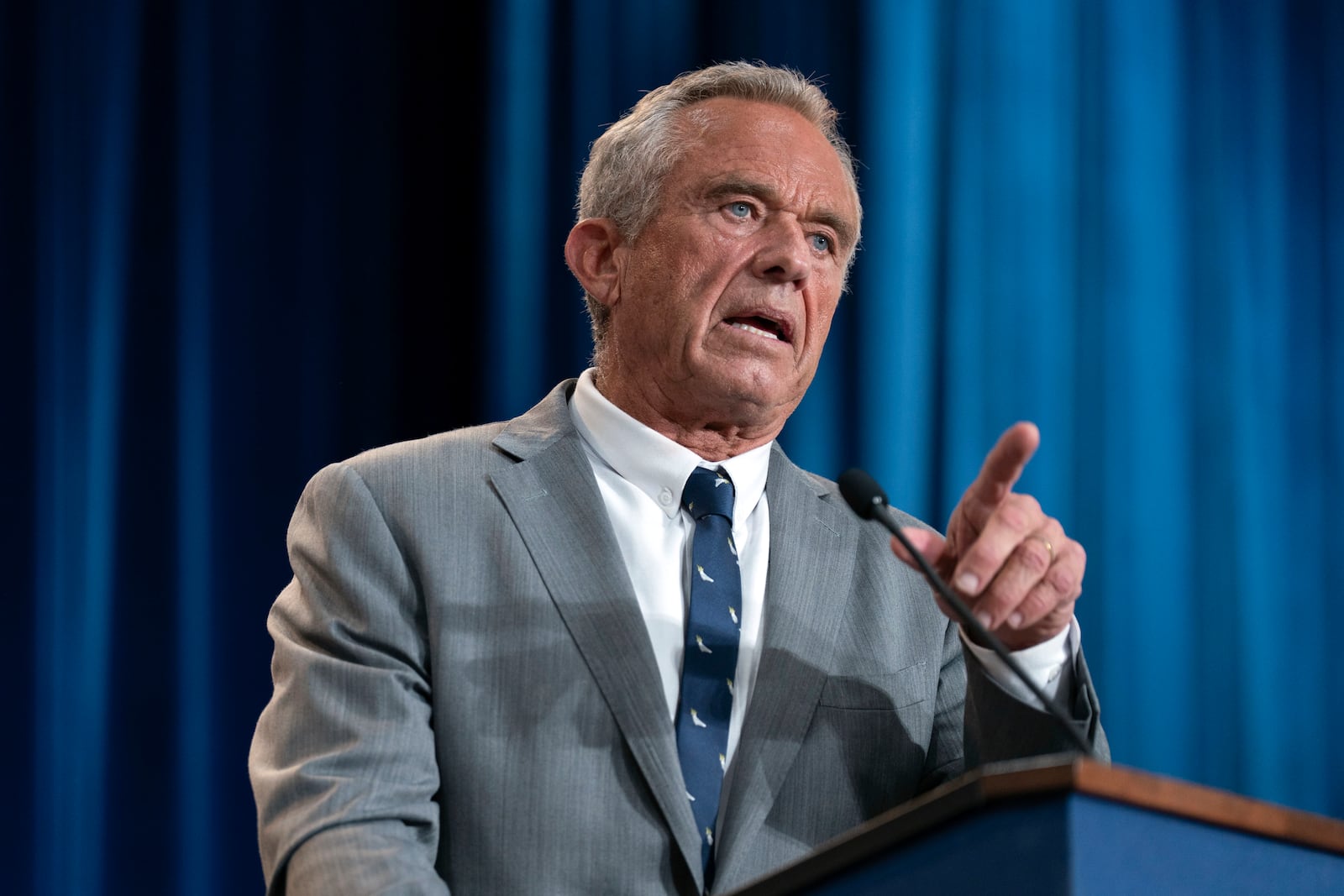 Health and Human Services Secretary Robert F. Kennedy Jr. speaks during a news conference on the FDA's intent to phase out the use of petroleum-based synthetic dyes in the nation's food supply at the Hubert Humphrey Building Auditorium in Washington, Tuesday, April 22, 2025. (AP Photo/Jose Luis Magana)