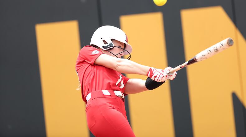 Miami's Shelby Kunkel fouls off a pitch during her game against Tennessee on Friday in the NCAA Tournament's Knoxville Region. MIAMI ATHLETICS / CONTRIBUTED