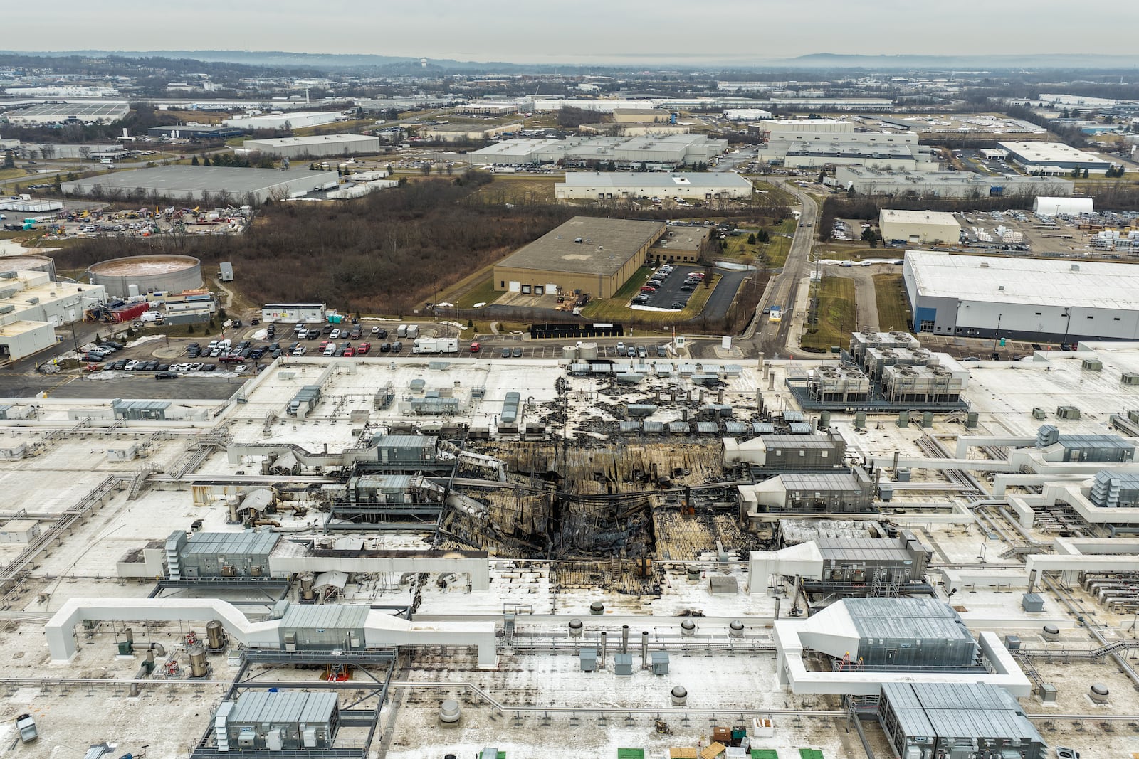 The aftermath of a fire that destroyed a portion of Koch Foods in Fairfield. The Butler County Coroner’s Office on Feb. 17 identified the man killed in the fire as 25-year-old Griffin Darrow. NICK GRAHAM/STAFF