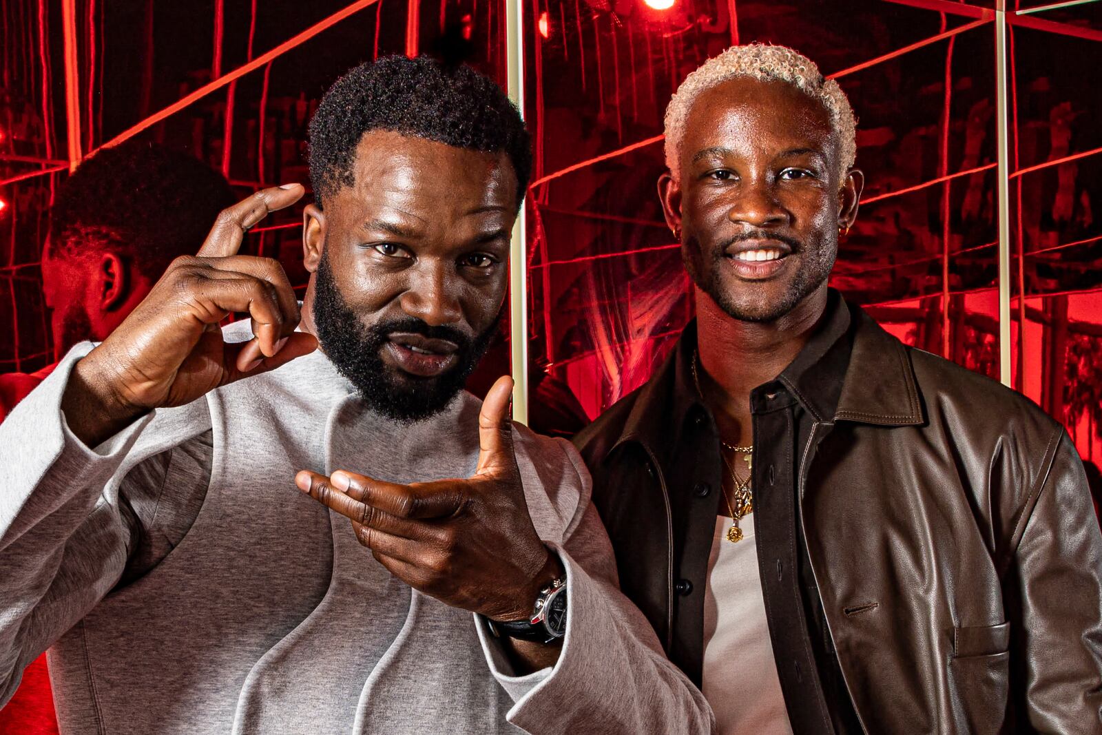 Akinola Davies Jr. left and Sope Dirisu pose for a portrait for the film 'Urchin' at the 78th international film festival, Cannes, southern France, Monday, May 19, 2025. (Photo by Joel C Ryan/Invision/AP)