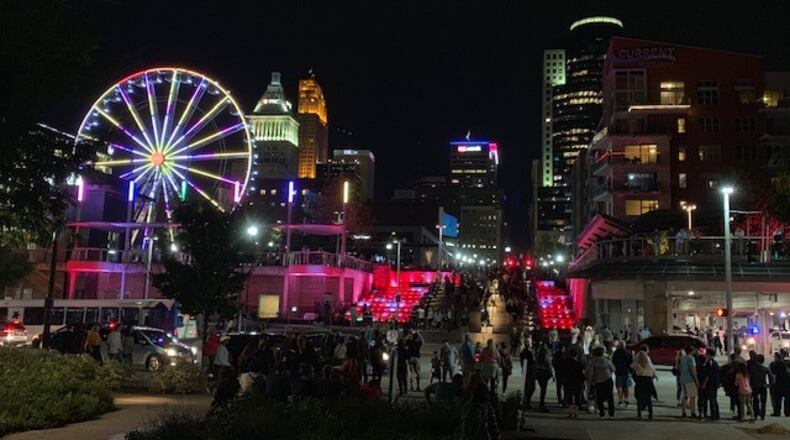 BLINK Cincinnati 2019, a four day light, art and music festival in downtown Cincinnati and across the river in Covington, kicked off Thursday, Oct. 10 with a parade and events and continues through Sunday, Oct. 13. ALEXIS LARSEN/CONTRIBUTED