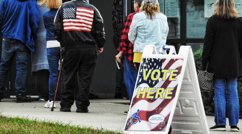 Voters cast ballots early at the Butler County Board of Elections on Wednesday, Oct. 28, 2020. NICK GRAHAM / STAFF